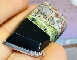 Brooch Pin Inlay Jasper Serpentine Marble Sterling Silver New Mexico Signed NA