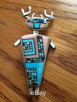 Bryon Yellowhorse Handmade Inlay Brooch Pin/Pendant, Sterling Silver Turquoise