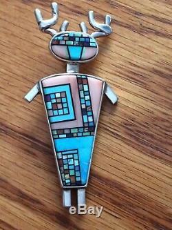 Bryon Yellowhorse Handmade Inlay Brooch Pin/Pendant, Sterling Silver Turquoise