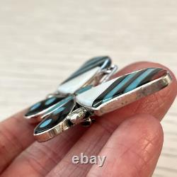 Butterfly Zuni Inlay Pendant Turquoise 2.5in Sterling Big Signed Bug Brooch