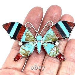 Butterfly Zuni Inlay Pendant Turquoise 2.75in Multi Stone Sterling Pin Big Signe