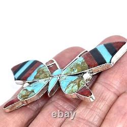 Butterfly Zuni Inlay Pendant Turquoise 2.75in Multi Stone Sterling Pin Big Signe