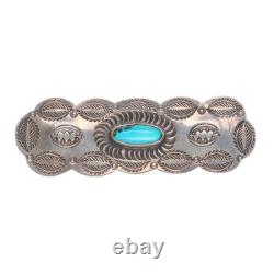 C1930's Navajo sterling silver heavily tooled large pin/brooch with turquoise