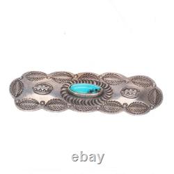 C1930's Navajo sterling silver heavily tooled large pin/brooch with turquoise