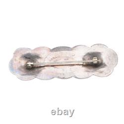 C1930's Navajo sterling silver heavily tooled large pin/brooch with turquoise