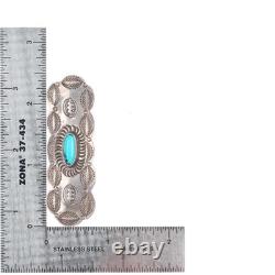 C1930's Navajo sterling silver heavily tooled large pin/brooch with turquoise