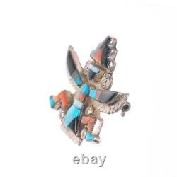 C1940's Zuni spiny oyster/turquois/jet/shell knifewing brooch/pin