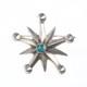 C1950's Vintage Native American Sterling Silver Cast Star Pin/brooch Withturquoise
