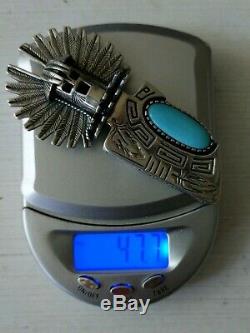 CAROL FELLEY Huge 925 Sterling Silver & Turquoise Kachina Pin Pendant Brooch