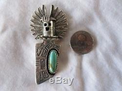 CARROL FELLEY (ANGLO) STERLING SILVER/BLUE TURQUOISE KACHINA PIN / PENDANT 42.5g