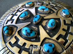 CHARLIE YAZZIE Native American Navajo Turquoise Cluster Sterling Pendant Pin 3