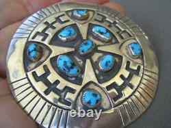 CHARLIE YAZZIE Native American Navajo Turquoise Cluster Sterling Pendant Pin 3