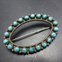 CLASSIC Vintage ZUNI Sterling Silver TURQUOISE Petit Point PIN/BROOCH