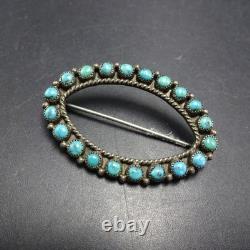 CLASSIC Vintage ZUNI Sterling Silver TURQUOISE Petit Point PIN/BROOCH