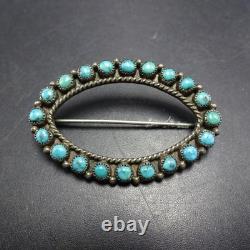 CLASSIC Vintage ZUNI Sterling Silver TURQUOISE Petit Point PIN/BROOCH