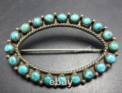 CLASSIC Vintage ZUNI Sterling Silver TURQUOISE Petit Point PIN/BROOCH