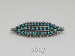 CLEAN Vintage Petit Point 1960's Zuni Sterling Silver Turquoise Pin Snake Eye
