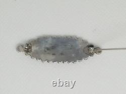 CLEAN Vintage Petit Point 1960's Zuni Sterling Silver Turquoise Pin Snake Eye