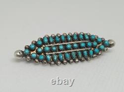 CLEAN Vintage Petit Point 1960's Zuni Sterling Silver Turquoise Pin Snake Eye