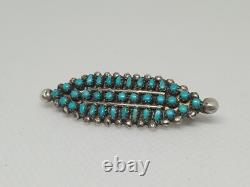 CLEAN Vintage Petit Point 1960's Zuni Sterling Silver Turquoise Pin Snake Eye