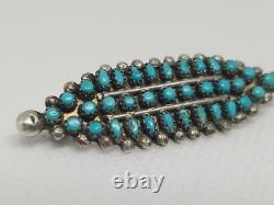 CLEAN Vintage Petit Point 1960's Zuni Sterling Silver Turquoise Pin Snake Eye
