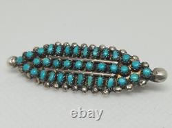CLEAN Vintage Petit Point 1960's Zuni Sterling Silver Turquoise Pin Snake Eye