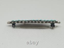CLEAN Vintage Petit Point 1960's Zuni Sterling Silver Turquoise Pin Snake Eye