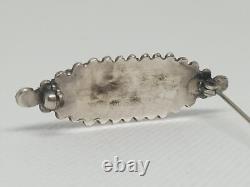 CLEAN Vintage Petit Point 1960's Zuni Sterling Silver Turquoise Pin Snake Eye