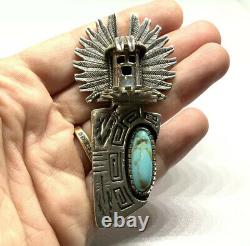 Carol Felley Anglo Native Kachina Sterling Silver Turquoise Pin Brooch Pendant