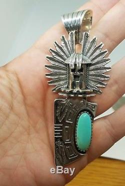 Carol Felley Navajo Sterling Silver Turquoise Large Kachina Pendant Pin