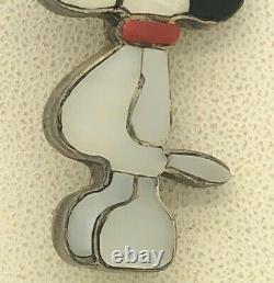Carol Kee Zuni Sterling Silver Mother Of Pearl Onyx Inlay Snoopy Pin Pendant
