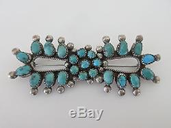 Charming Old Pawn Zuni Petit Point Sterling Silver Bow Turquoise Pin Brooch