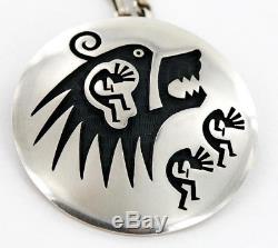 Collectable $1750Tag Kokopelli Bear Hopi Silver Signed Pin Pendant Necklace