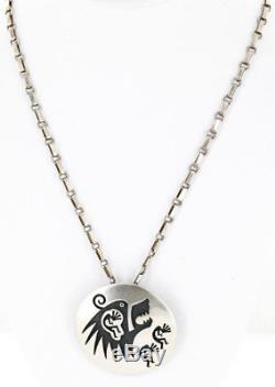Collectable $1750Tag Kokopelli Bear Hopi Silver Signed Pin Pendant Necklace