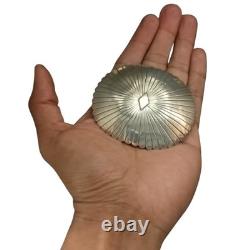 Collectible 1970s NAVAJO STERLING SILVER Large SUNBURST Concho Pin Brooch
