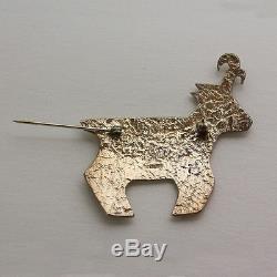 Collectible Native American Zuni Tribe Sterling Silver Sheep Ram Pin Signed