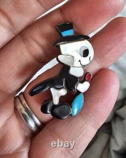 Collectible Zuni sterling silver JIMINY Disney Pin Broach Turquoise