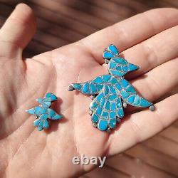 Collector Zuni Native American LEEKYA Bird Brooch Pin Inlay Natural Turquoise