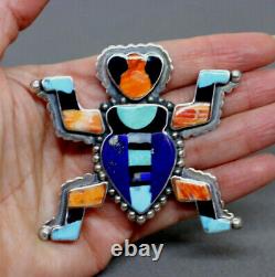 Colorful FEDERICO JIMENEZ Multi-Stone Inlay Sterling Silver Frog Pin / Brooch