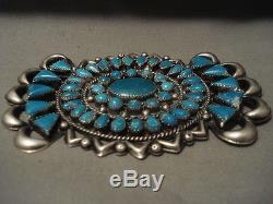 Colossal XXL Vintage Navajo Very Old Turquoise Silver Pin Old