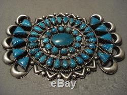Colossal XXL Vintage Navajo Very Old Turquoise Silver Pin Old