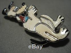 Completely Handmade Zuni Turquoise Coral Silver Dog Pin Pendant