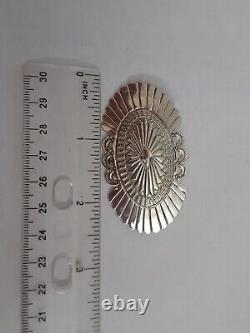 Concho Stamped Brooch Pin Oval Sterling Silver 925 Navajo