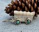 Conestoga Wagon Native American Stamped Brooch Pin Sterling Silver Turquoise
