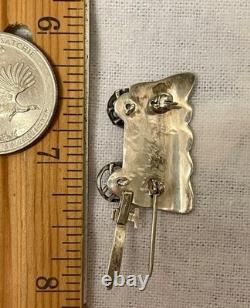 Conestoga Wagon Native American Stamped Brooch Pin Sterling Silver Turquoise