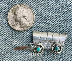 Conestoga Wagon Native American Stamped Brooch Pin Sterling Silver Turquoise