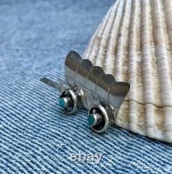 Conestoga Wagon Native American Stamped Brooch Pin Sterling Silver Turquoise