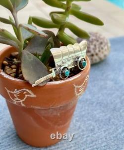 Conestoga Wagon Native American Stamped Brooch Pin Sterling Silver Turquoise