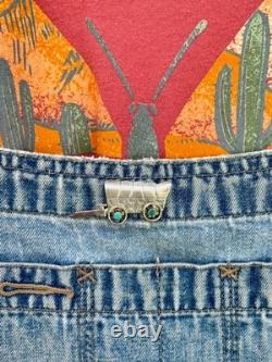 Conestoga Wagon Native American Stamped Brooch Pin Sterling Silver Turquoise