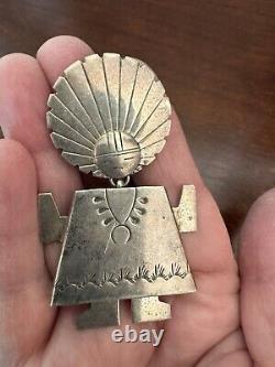 Cool Estate Vintage Sterling Tooled Navajo Kachina Sunface Pin Pendant